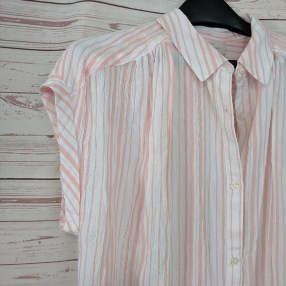 SALE Lucky Brand Coral Stripe Button Up Shirt - Picture 6 of 8